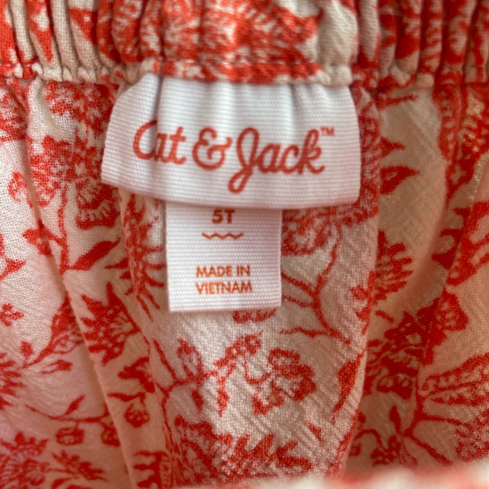 5T 100% Cotton Floral Dress Coral & Cream Ruffle Strap + Tiered Hem Cat & Jack - Picture 5 of 5